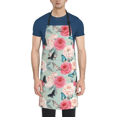

Coaee Roses and Butterflies for Waterproof Apron for Unisex Adult with Adjustable Bib Apron