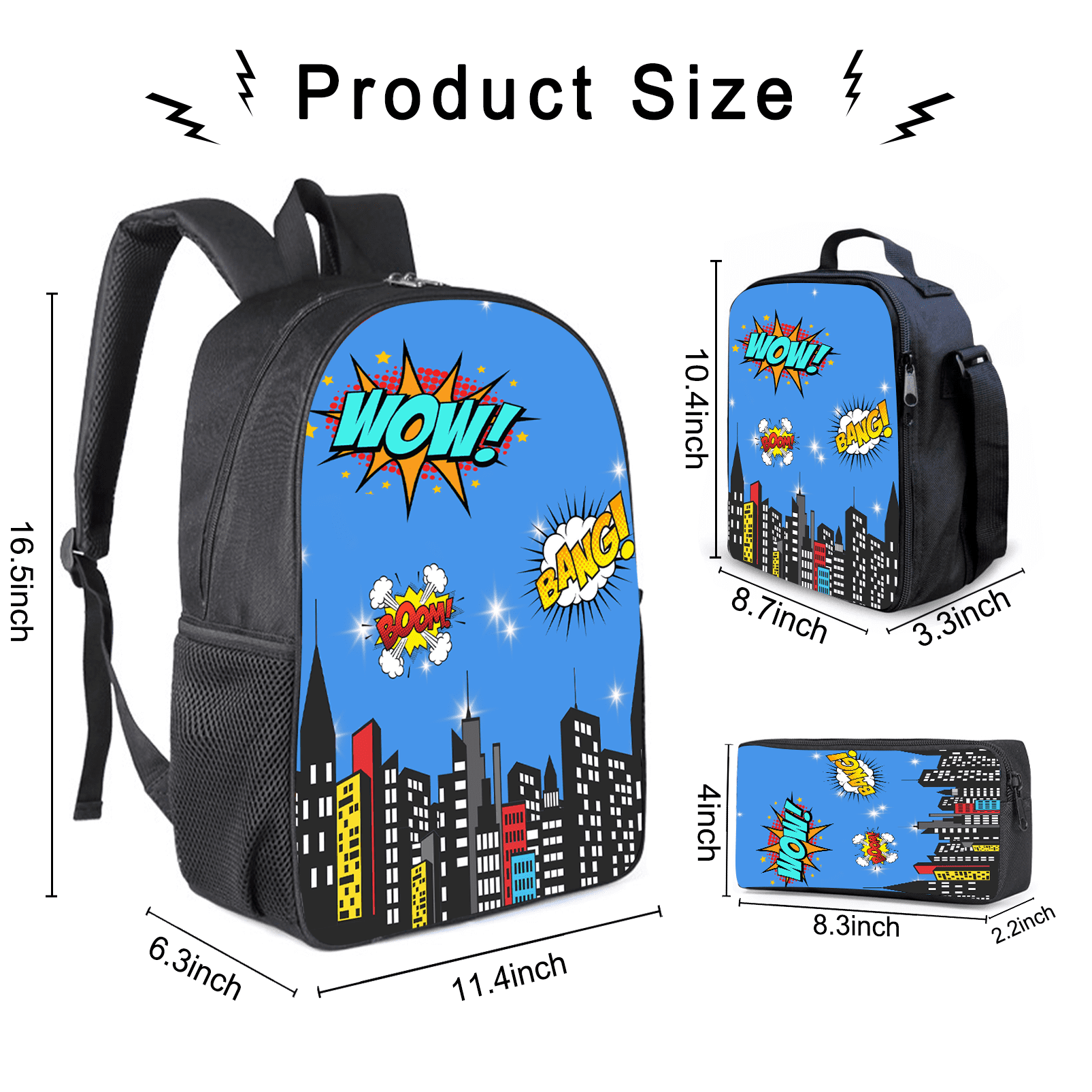 Hello Kitty Backpack, 3Pcs Anime Cartoon Backpack Cute Bookbag Set with Lunch Box and Pencil Case -1