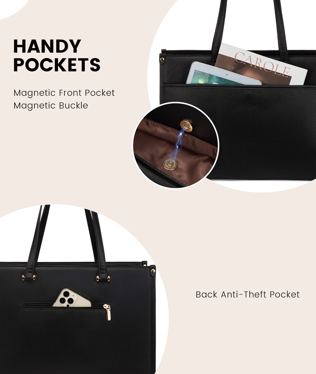 Lovevook Laptop Tote Bag for Women,PU Leather Teacher Nurse Office Ladies Work Bag,Classy Anti-Thief Women Handbags Shoulder Bags-Large