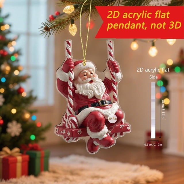 Adorno Colgante Plano 2D de Papá Noel En Acrílico | Decoración Navideña Ligera y Festiva | Regalo Ideal para La Familia | Fácil de Colgar | 1 Unidad