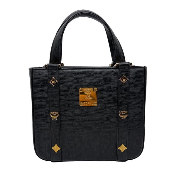 Pre-Owned MCM Studded Saffiano Leather Tote Bag Black