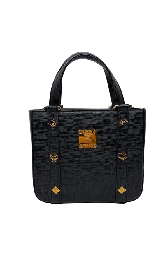 Pre-Owned MCM Studded Saffiano Leather Tote Bag Black