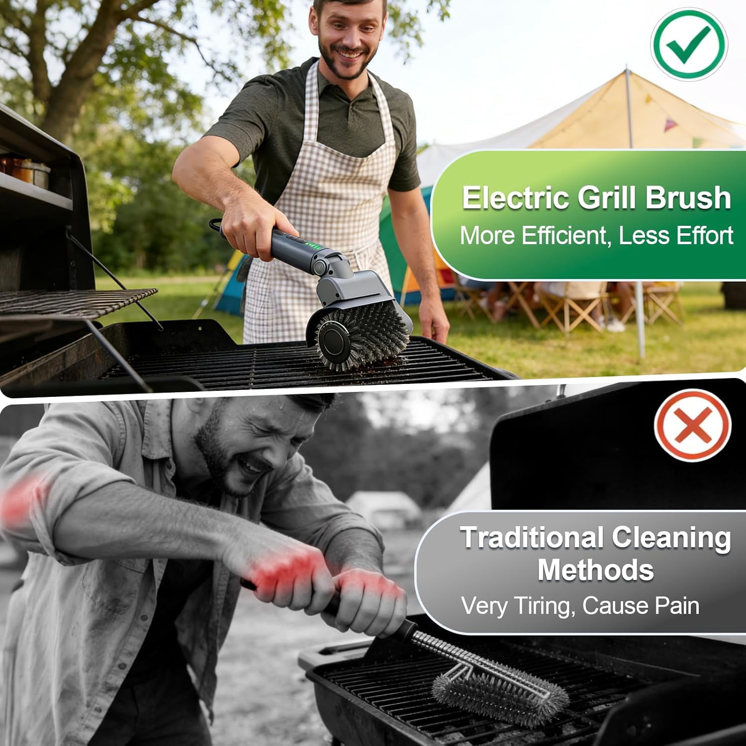 2026 New Electric Grill Brush with 3 Replacement Head,3-Speed Power Control,Cordless Rechargeable Grill Cleaning Brush with Adjustable Angle,Cleaning Tool for Outdoor BBQ,No Bristle Shedding-Gray