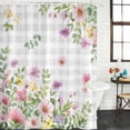 thumbnail image 2 of Pink Purple Flower Bathroom Shower Curtains with 12 Hooks Polyester Waterproof Shower Curtain for Stalls and Bathtubs Spring Country Floral Leaf Grey Plaid Decorative Bathroom Curtain 36x72 Inches, 2 of 8