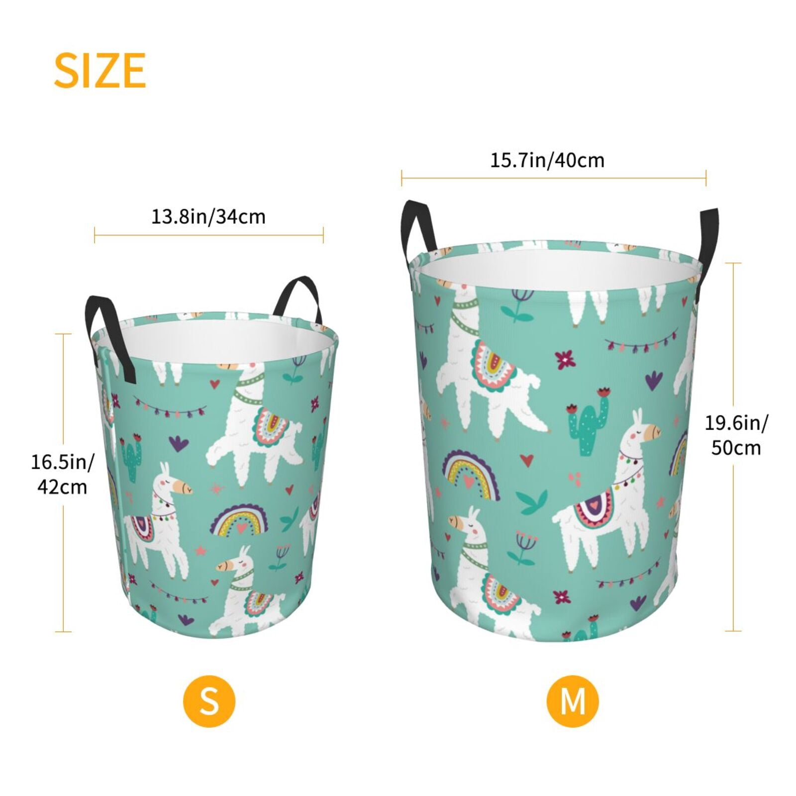 Large Laundry Basket with Handles - scandinavian style cute lamas green Kids Baby Dirty Clothes Laundry Hamper for Bedroom Aesthetic