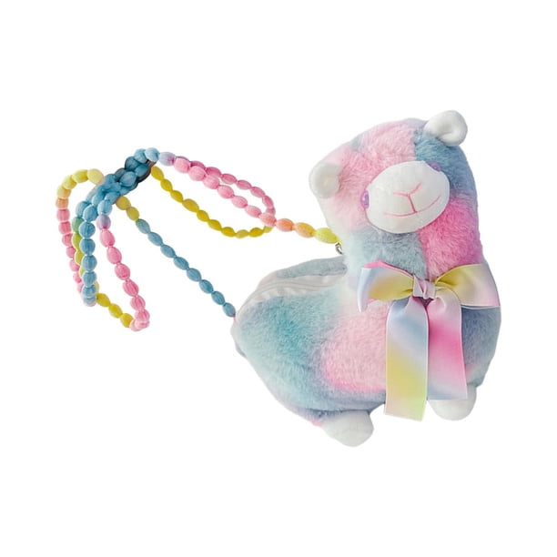 Bolso cruzado de felpa con cremallera, bolso de hombro portátil con animales de juguete para muñecas, regalos de cumpleaños para vacaciones al aire Azul rosado Fernando Bolsas de felpa