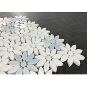 Thassos White & Blue Celeste Marble Daisy Waterjet Mosaic Wall & Floor Tile – Case (10 Sheets)