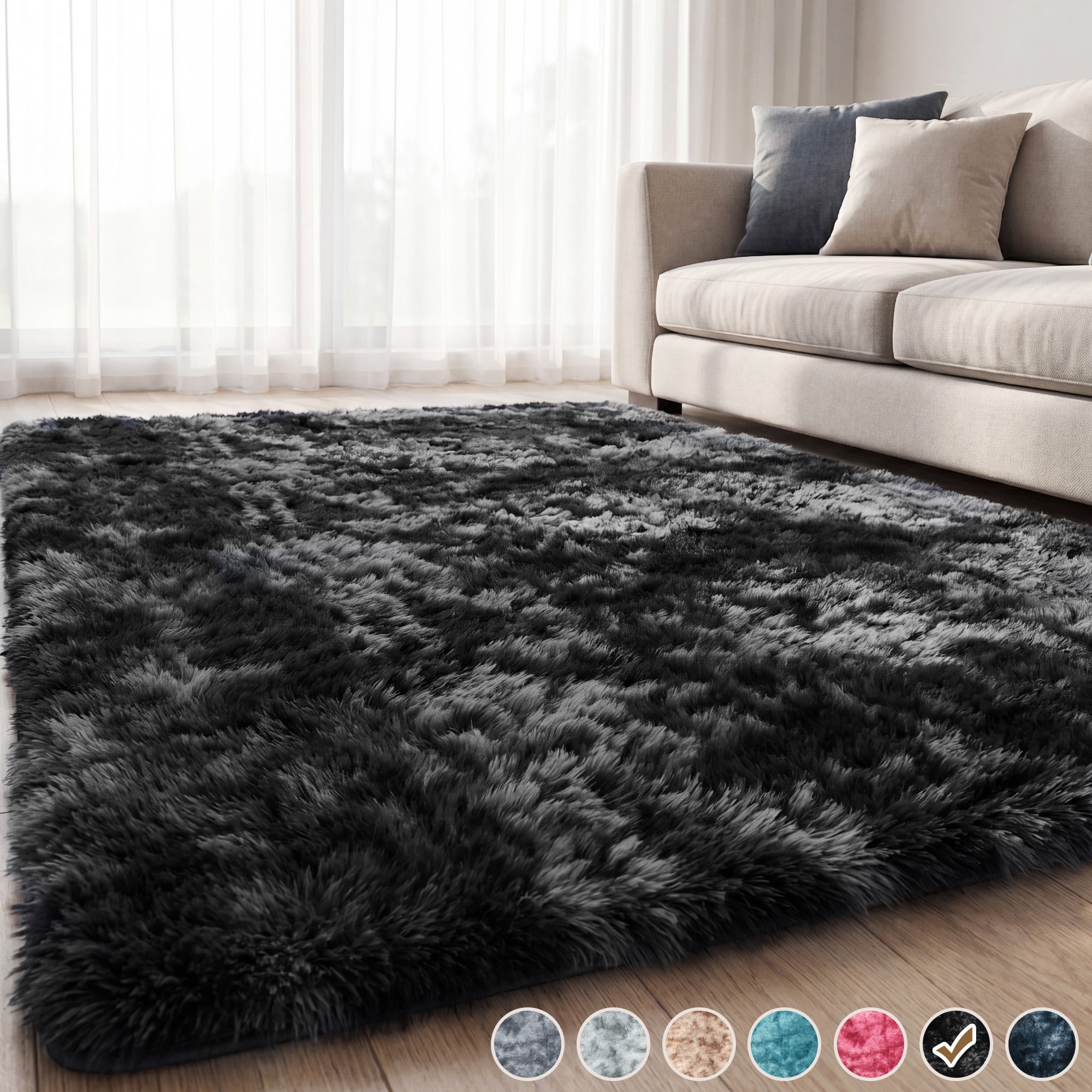 YEERSWAG Shag Area Rug, 5 x 8 ft Ultra Soft Fluffy Area Rug for Living Room Bedroom Indoor Carpet, Black