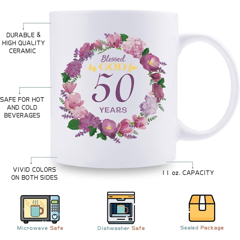 50th Birthday Gifts for Women, Mom, Daughter, Sister, Wife, Friend, Aunt -  Blessed By God for 50 Years with A Garland Birthday Mug - 11oz Coffee Mug (50th  Birthday Gift) - Walmart.com