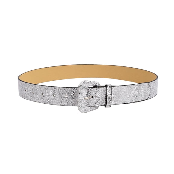 CBGELRT Leather Belts for Women Plus Size Plaid Shiny Wide Elastic Waist Belts for Jeans Dress Pants with Pin Buckle Waistband, Silver
