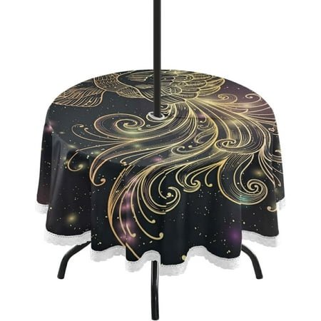 

Hyjoy 60 Round Tablecloth Phoenix Bird Galaxy Waterproof Table Cover with Umbrella Hole and Zipper Party Patio Table Covers for Indoor & Outdoor Backyard /BBQ/Picnic