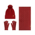 thumbnail image 2 of Women's Cable Knit Beanie Hat with Pom Poms Long Scarf Soft Glove Solid Color for Cold Weather Red-5 Free Size, 2 of 3