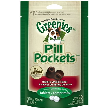 Hickory Flavor - GREENIES PILL POCKETS Tablet Size Dog Treats Hickory Smoke Flavor, 3.2 oz. Pack (30 Treats)