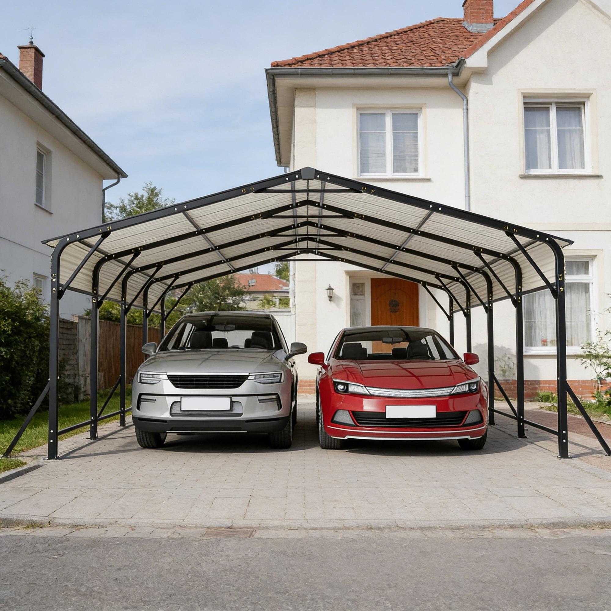 Taoruifang 20x20 ft Galvanized Steel Carport Canopy, Heavy Duty UV-Proof Waterproof Roof, Black