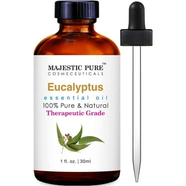 Majestic Pure Eucalyptus Essential Oil, Premium Grade, Pure and Natural, for Aromatherapy, Massage, Topical & Household Uses, 1 fl oz