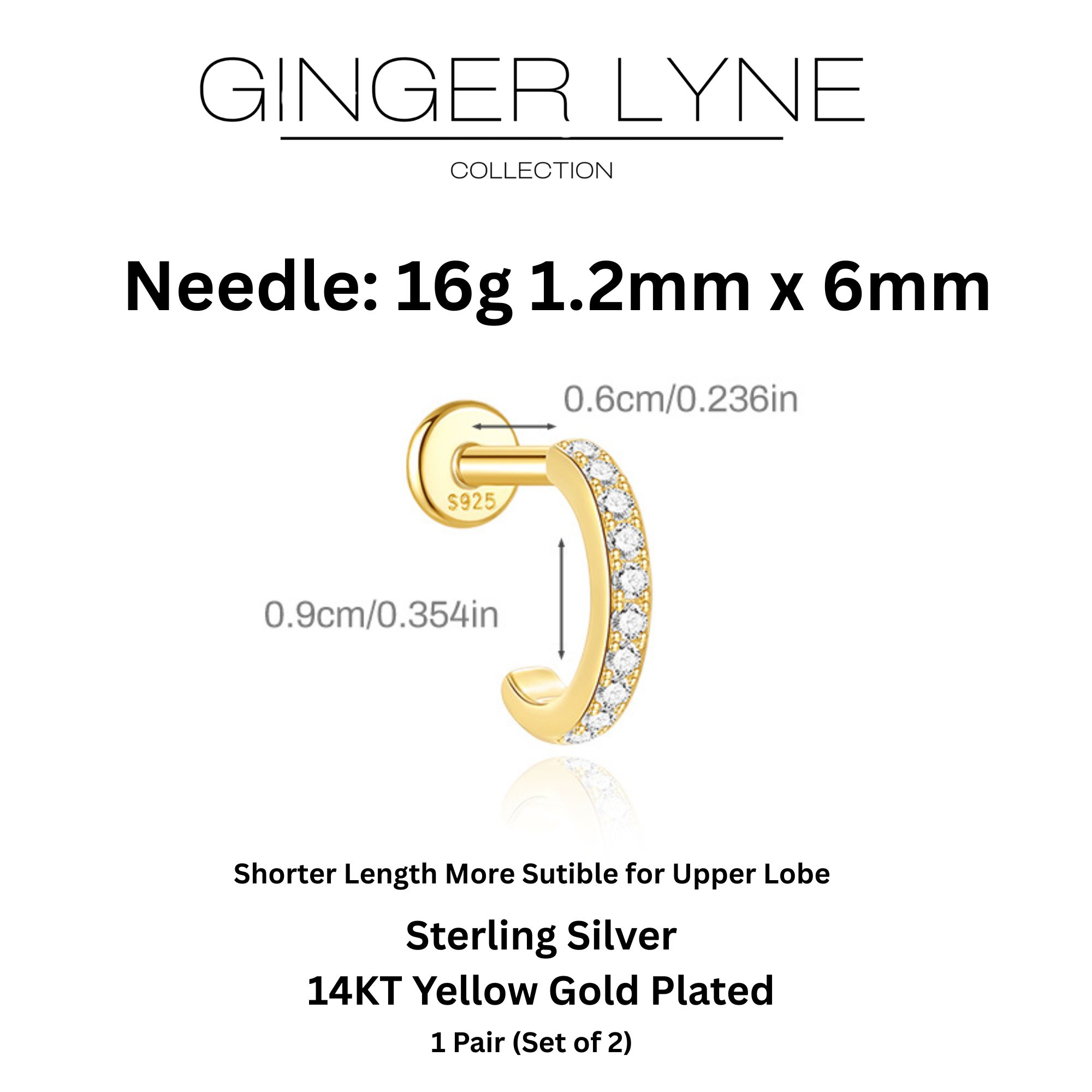 Hoop Flat Back Earrings for Women Sterling Silver 16G 6mm Cartilage Helix Upper Lobe Body Piercing Ginger Lyne