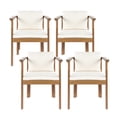 thumbnail image 2 of Set of 4 Outdoor Dining Chairs with Curved Acacia Wood Arms and Cream Cushions, 2 of 10