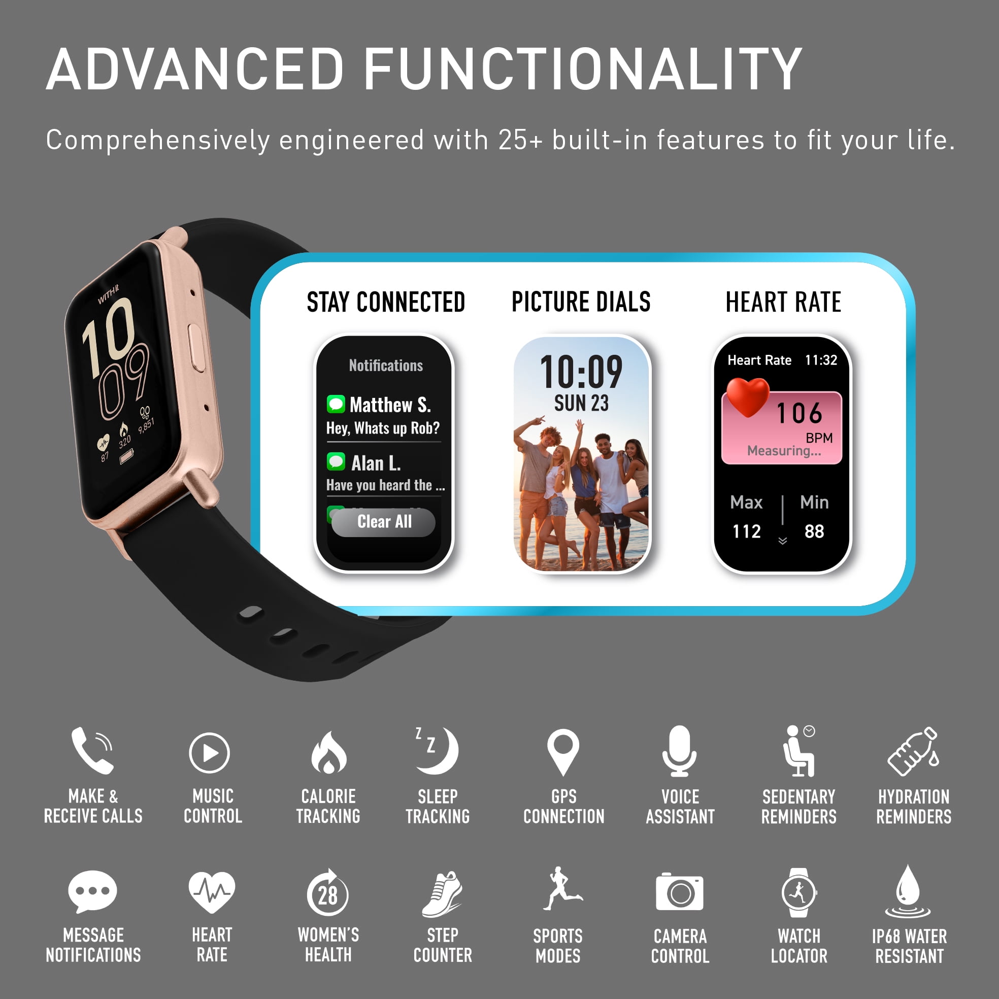 WITHit DYO Series Smartwatch with 1.45" Full Touch Screen and Interchangeable Bands