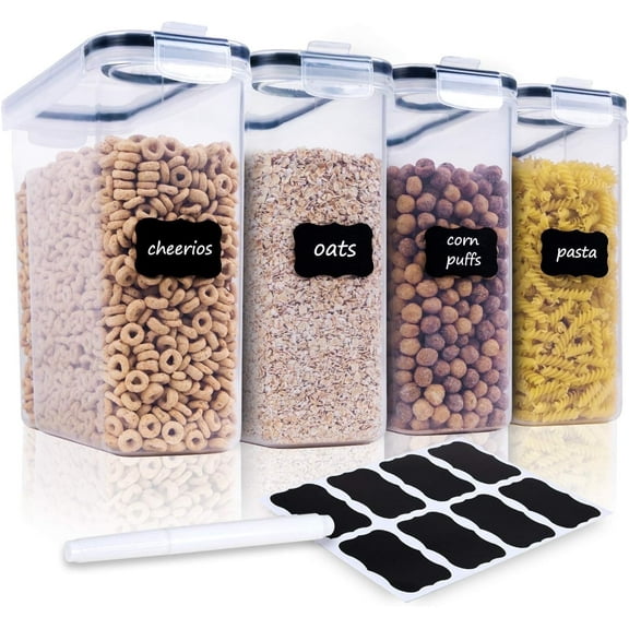 Govvep 4-Piece Plastic Cereal Storage Containers Set with Airtight Lids for Kitchen and Pantry Organization