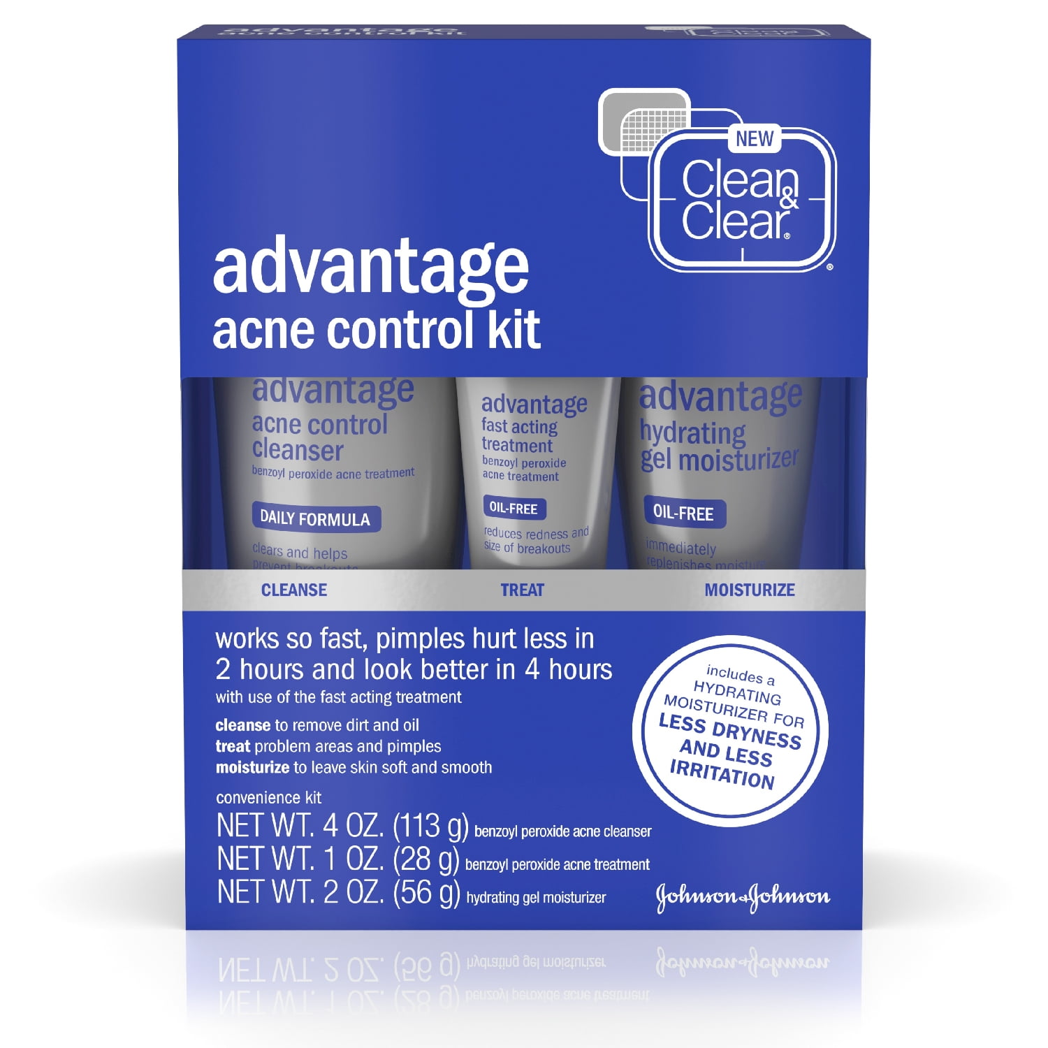 Clean and Clear Advantage Acne Control Kit with Benzoyl Peroxide, Unisex, 3 Pieces