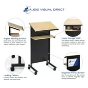 Audio-Visual Direct Lectern (45 H x 17 D x 23 L)- Modern Wood & Metal Podium Wheels -Beech/Black-