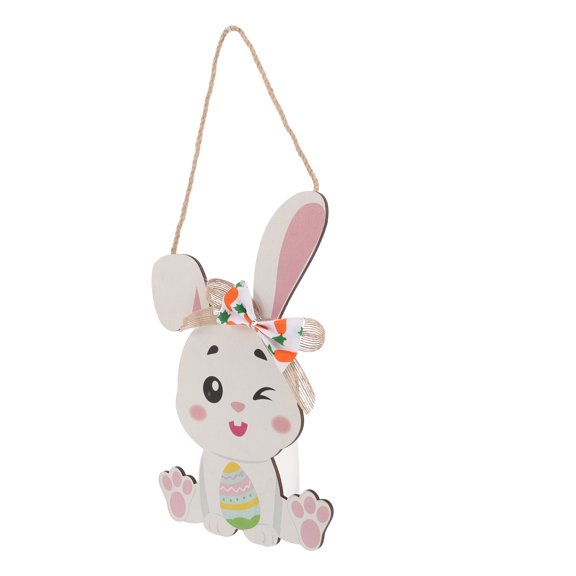 OULII Handmade Wooden Bunny Door Sign Multi Color Easter Spring Decor for Party Decoration