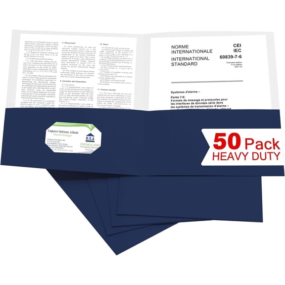 50 Packs Two Pocket File Folders with Business Card Slot,Textured Paper,Letter Size,Holds 100 Plus Sheets for School,Office,Business,Royal Blue
