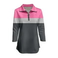 thumbnail image 4 of Women's V Neck Polo Shirt 3/4 Sleeve Quarter Zip Collared Tops Color Block Casual Dressy Fall Ladies Blouses, 4 of 5