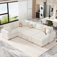 thumbnail image 2 of PAPROOS 6 Seat Sectional Chaise With a Storage Ottoman and 3 Pillows, 112.2" Sectional Sofa Pull-out Sofa Bed Sleeper with Charging Devices, U Shape Oversized Sectional Couch for Living Room, Cream, 2 of 9