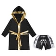 thumbnail image 3 of Yartina Kids Boys 3 Piece Metallic Satin Hooded Robe with Belt and Shorts Set Boxing Boxing Costume B1 16, 3 of 5