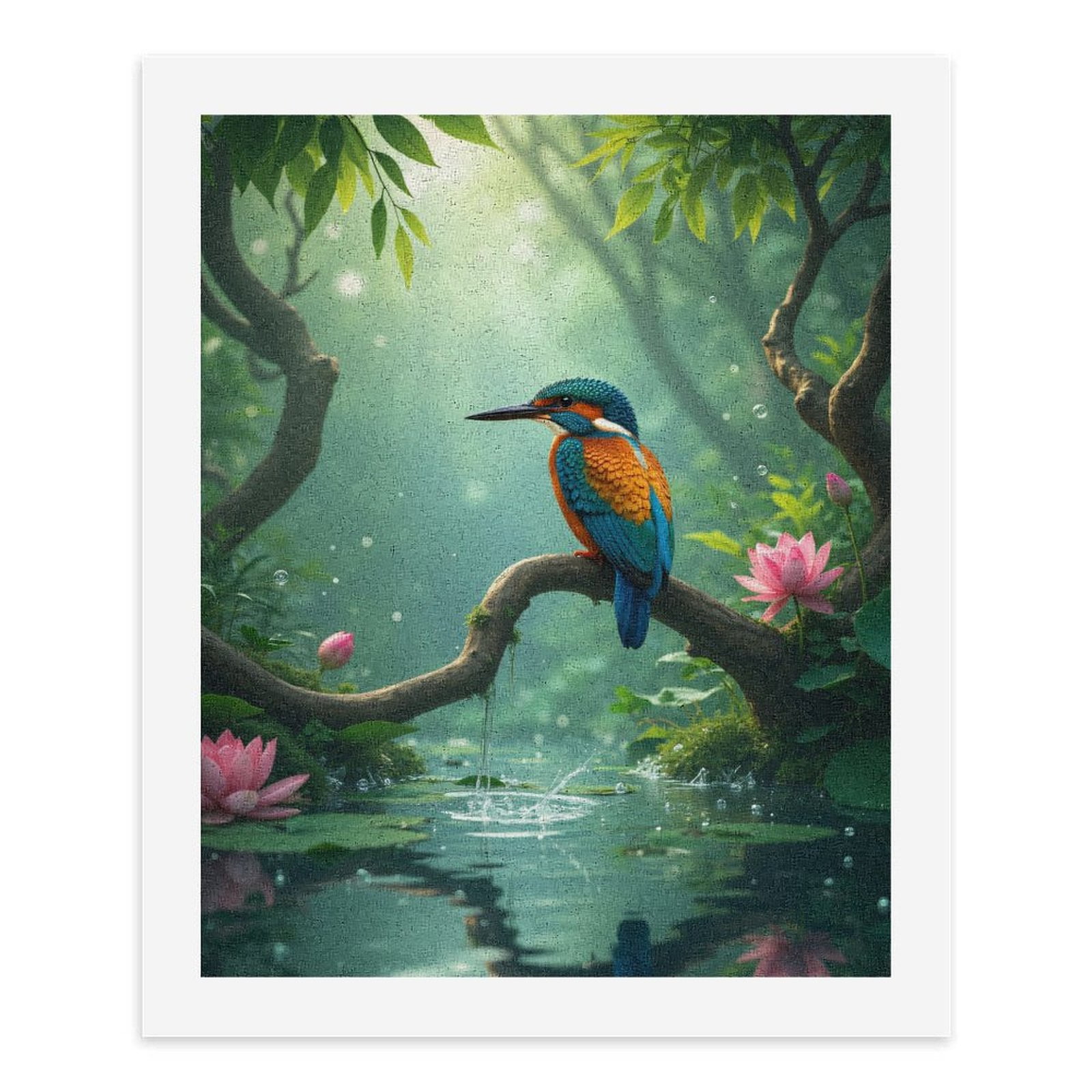 Paint By Numbers Kit for Adults Beginner - DIY Kingfisher Serene Lotus Pond Canvas Painting Kits for Adults, Frameless Paint By Number for Adults for Home Wall Decor 16x20 Inch