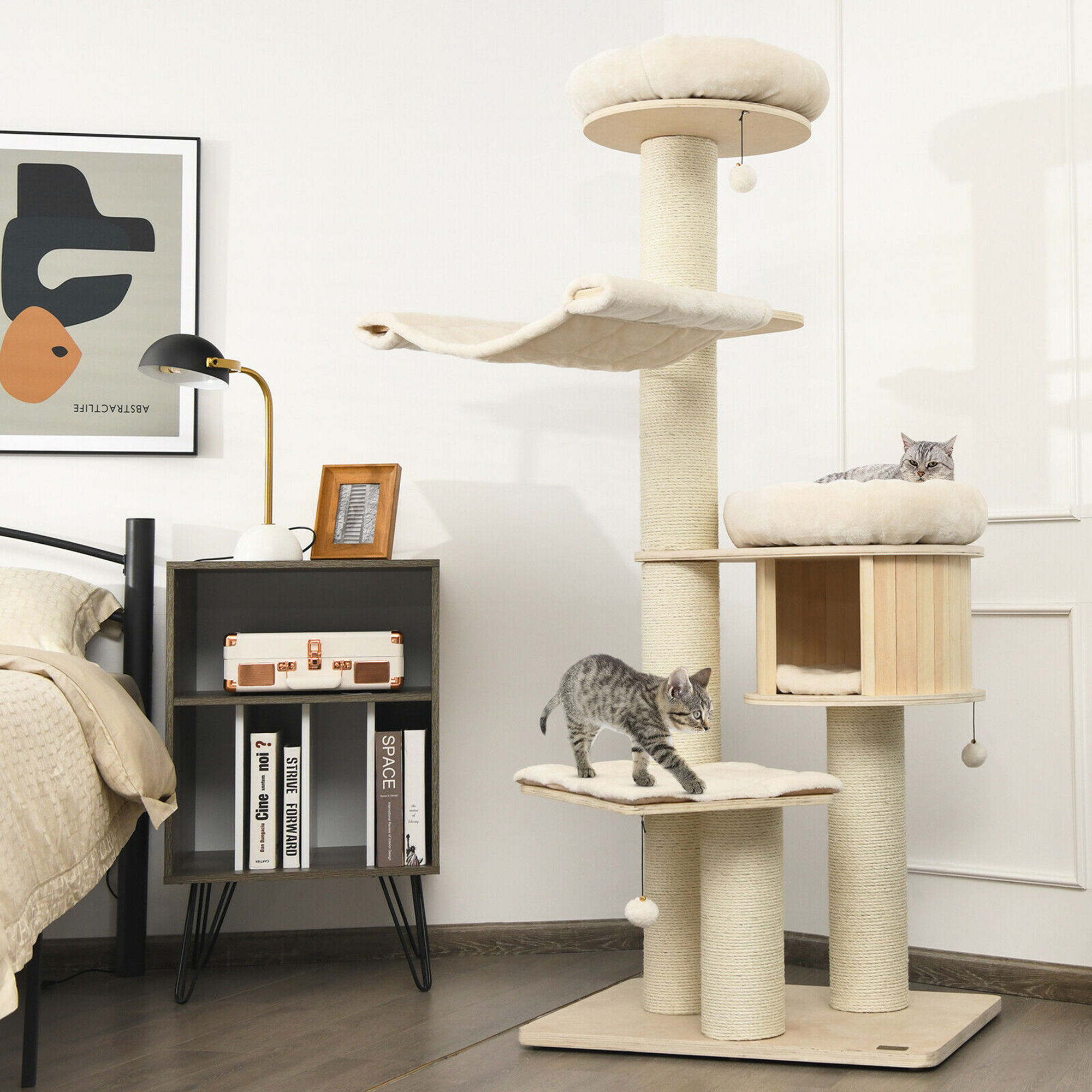 Gymax 68.5'' Cat Tree Condo 4-Layer Wooden Kitten Activity Tower w/ Sisal Posts
