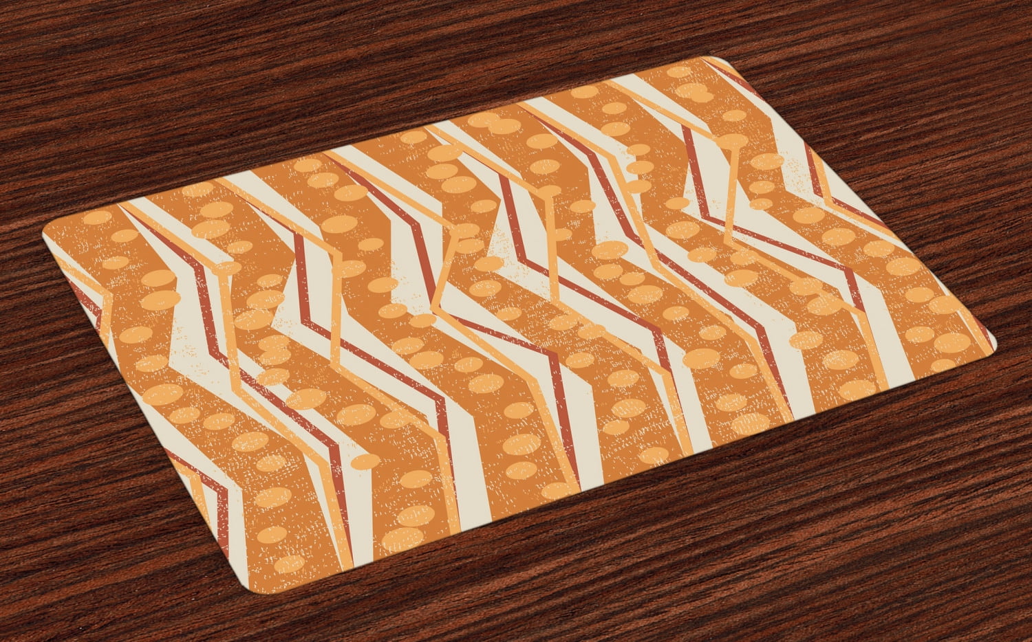 Burnt Orange Placemats Set of 4 Chevron Zigzags Pattern with Stripe and