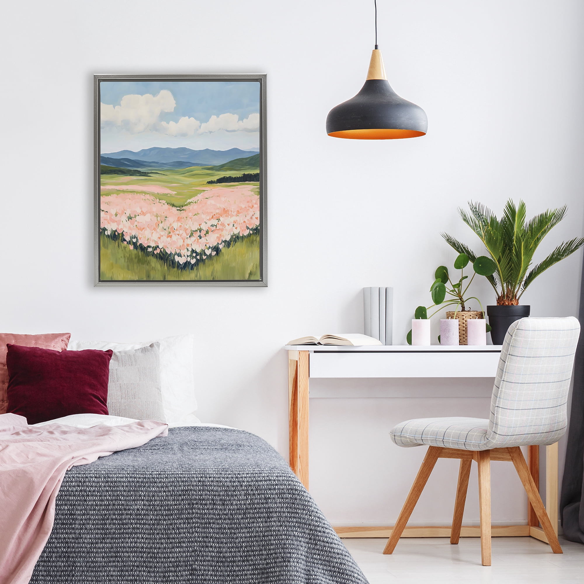 Stupell Industries Heart Shaped Flower Field Gray Framed Floater Canvas Wall Art, design by The Prints Vibe