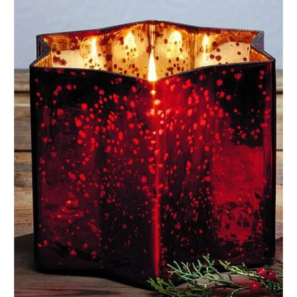 Red Mercury Glass Star Pillar and Votive Candle Holder