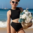 thumbnail image 6 of Girls Swimsuits Size 9-10Y High Waist Bikini Big Teen Tankini with Adjustable Ties Summer Kids 3 Piece Outfits, 6 of 9