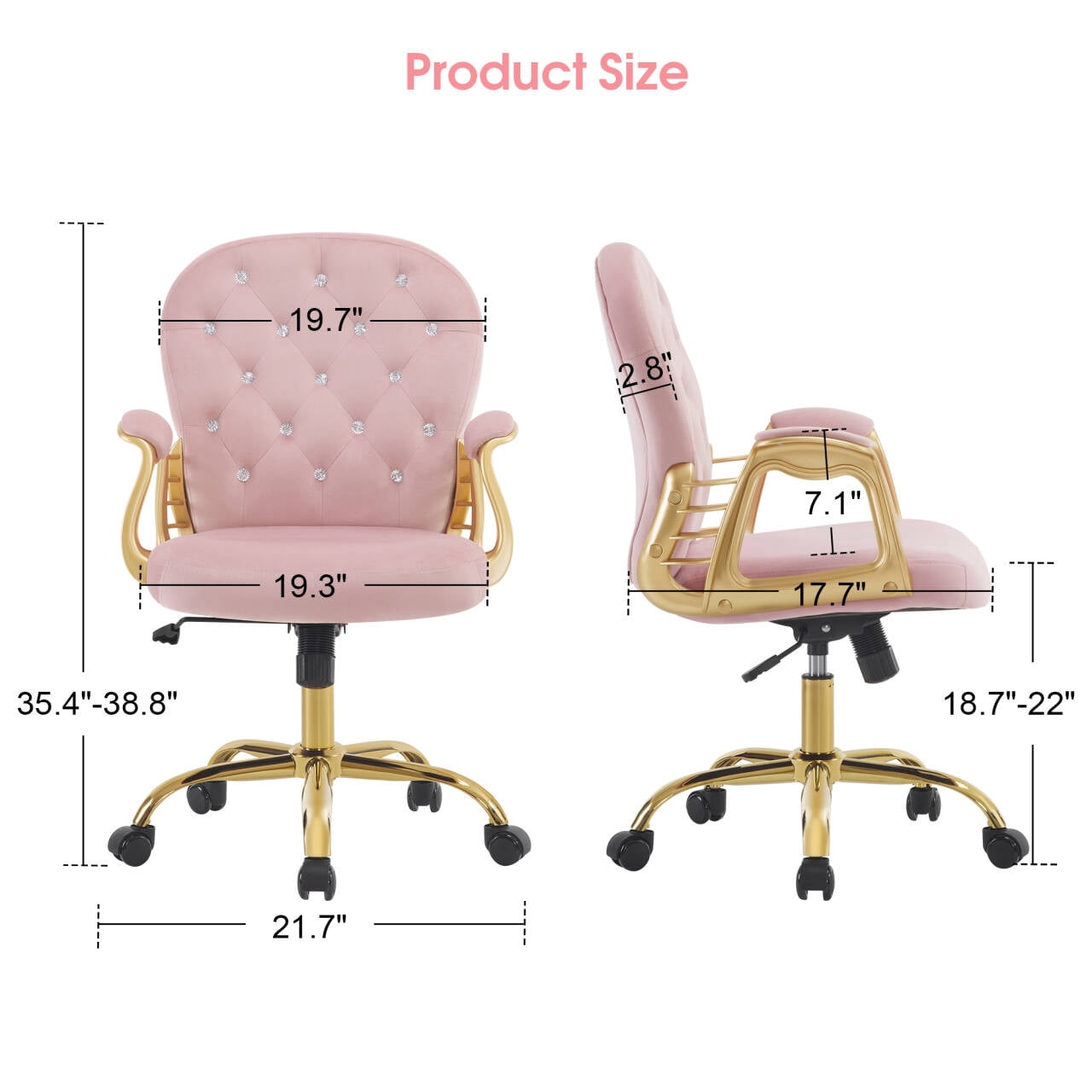 BarberPub Ergonomic Office Chair with Lumbar Support and Wheels, Height Adjustable Swivel Office Chair