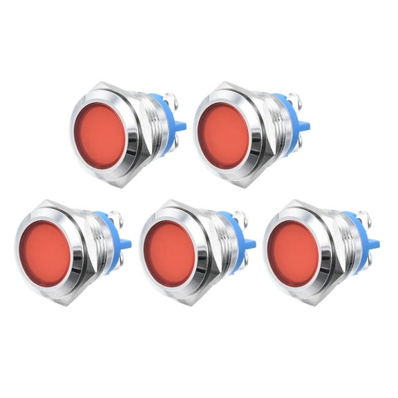 Uxcell 16mm 5/8" Metal Indicator Light, 5pcs Waterproof IP67 12V AC/DC, Red