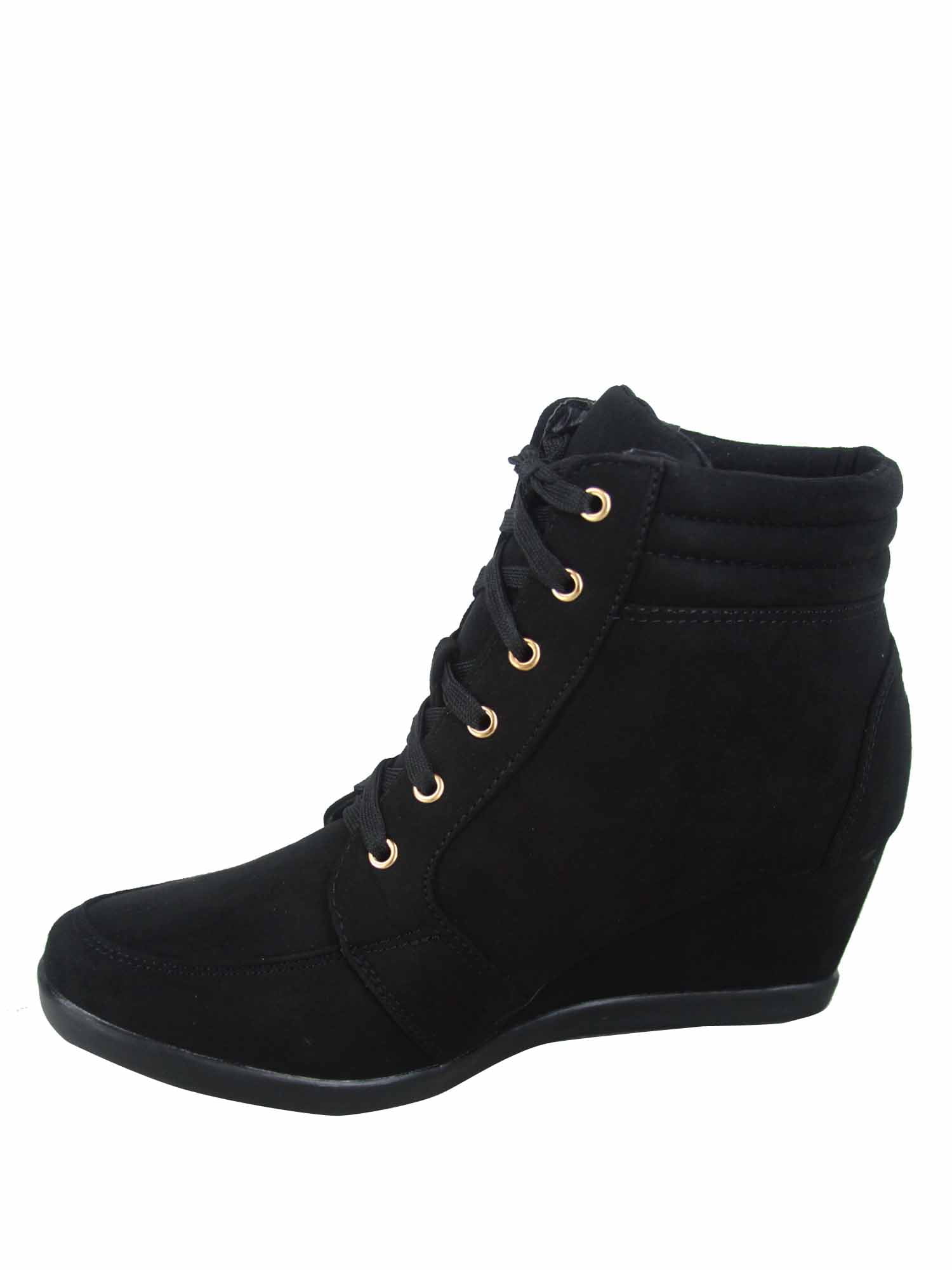 Peggy-53 Women's High Top Fashion Round Toe Lace Up Wedge Sneaker Shoes ( Black, 10 )