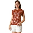thumbnail image 1 of INSPIRE CHIC Women's See Through Contrast Color Collar Lace Top Blouse, 1 of 6