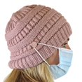 thumbnail image 5 of C.C Soft Stretch Cable Knit Side Epoxy Button for Mask Beanie Skully, Rose, 5 of 9