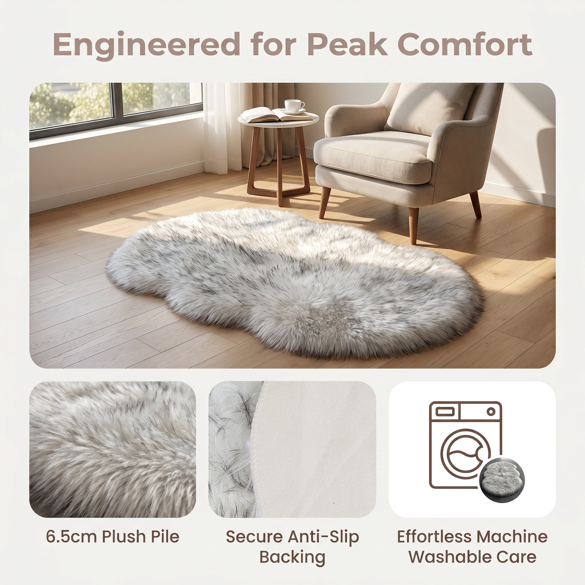 Unique Bargains Ultra Fluffy Bedroom Non Slip Fuzzy Shaggy Area Rug 35" x 24" White Black