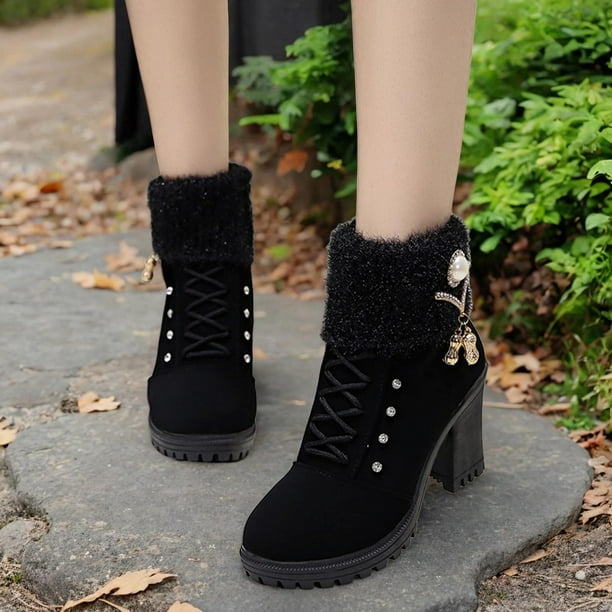 Botines Mujer Negro Tacon Ancho Zapatos Botin Negro Tacon Ancho