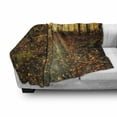 thumbnail image 3 of Fall Soft Flannel Fleece Blanket, Inspirational Early Morning View in the Woods with Rising Sun Idyllic Park Wilderness, Cozy Plush for Indoor and Outdoor Use, 60" x 80", Multicolor, by Ambesonne, 3 of 6