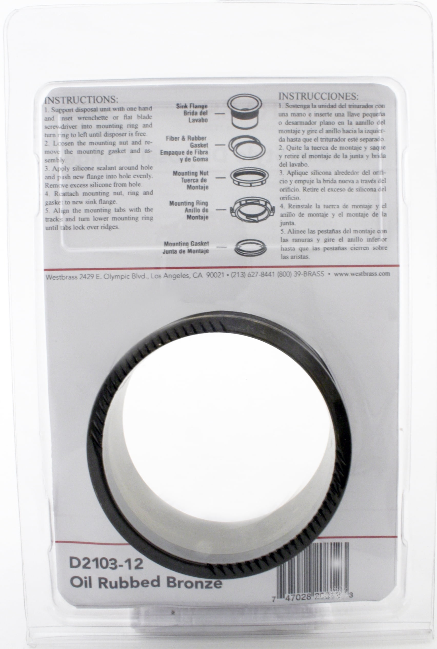 Westbrass 3-1/2" EZ-Mount Kitchen Sink Waste Disposal Drain Flange, Oil Rubbed Bronze