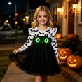 thumbnail image 6 of HNMKIU Halloween for Girls Child Girls Long Sleeve Party Dance Prints Halloween Dress Kids Casual Wear White - 5-6 Years, 6 of 8