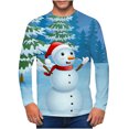 thumbnail image 1 of Hauts de Noël en Solde Hommes Décontracté Col Rond Manches Courtes Chandail Snowman Imprimé Réaliste T-Shirt Bleu TTTTG, 1 of 1