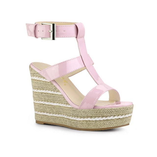 BLISSFUL STEP Women's Strappy Espadrille Wedges Platform Sandals Pink 8.5