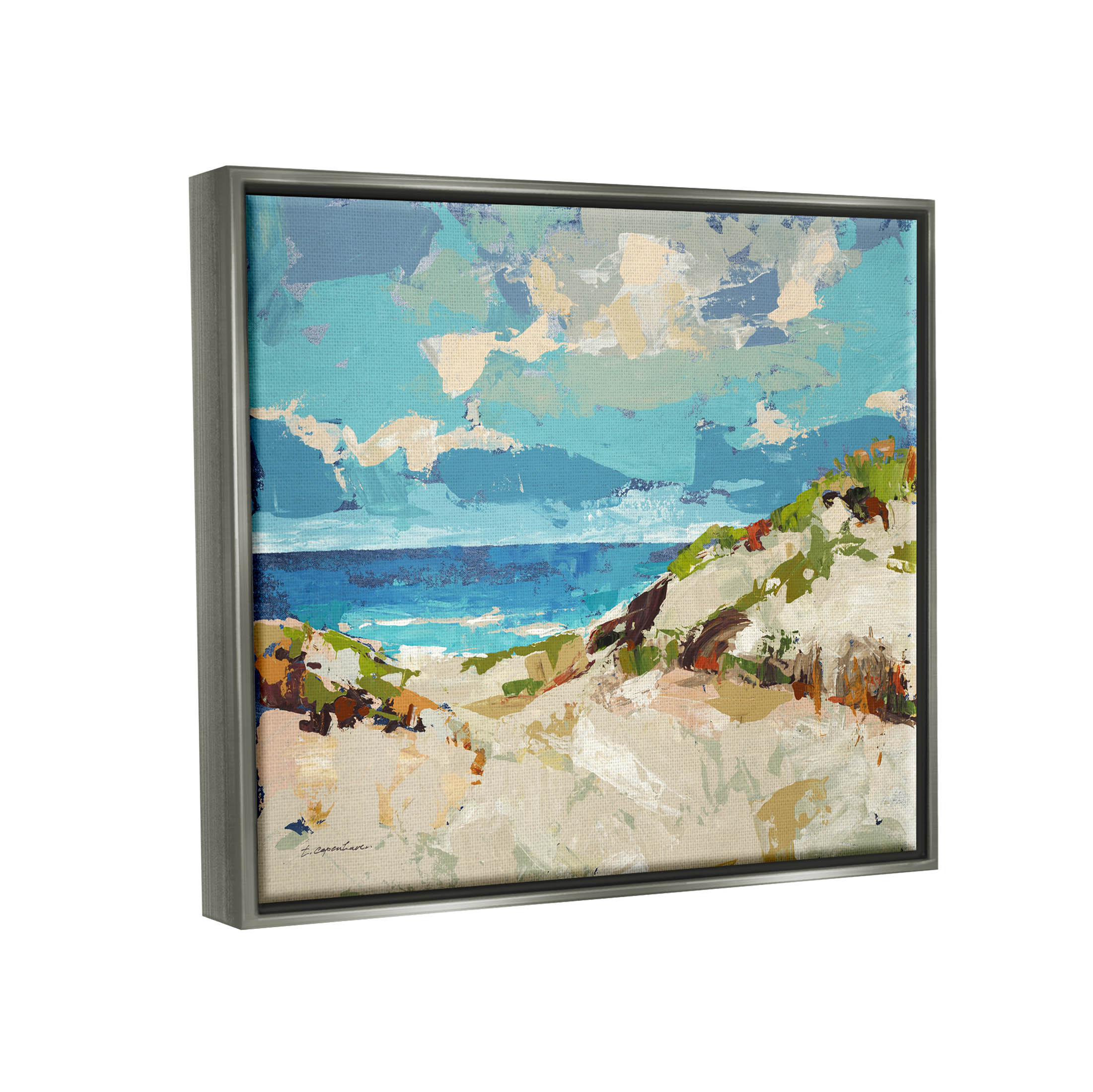 Stupell Industries Modern Beach Landscape Painting Luster Gray Floating Framed Canvas Print Wall Art, Design by Trevor Copenhaver
