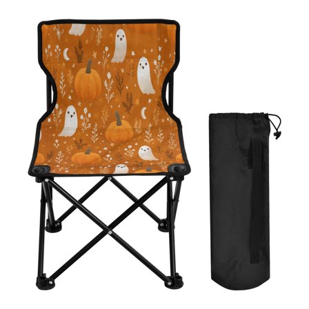 600D Oxford Camping Chair Portable Foldable Chair Supports 220 lbs for Picnic, Fishing, Backpacking Fun Orange Halloween Pattern